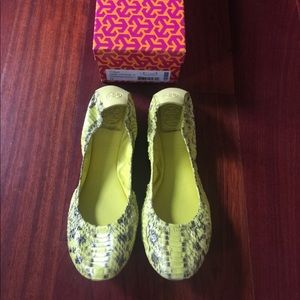 Tory Burch Eddie watersnake lemon chartreuse flats